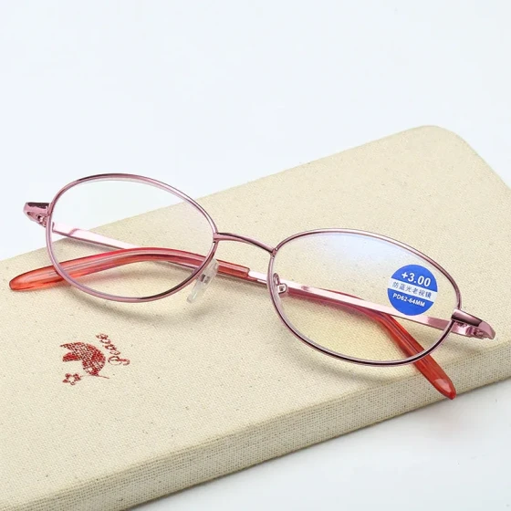 2019New reading glasses with high-definition coated resin lenses, full metal frame, women's model for farsightedness