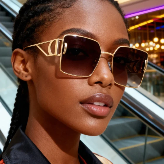 European and American fashion square-frame sunglasses for women, stylish and high-end, suitable for outdoor street photography and sun protection