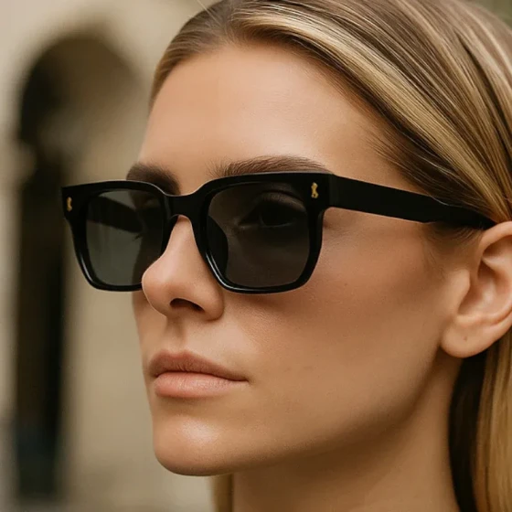 European and American square-shaped studded fashion sunglasses, high-end and unique, versatile for street photography, trendy women's eyewear