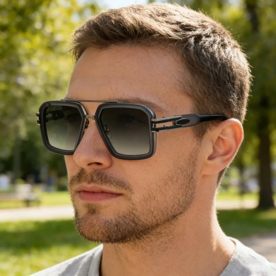 European and American fashion square-frame sunglasses for men, retro double-beam high-end outdoor sun protection sunglasses for men