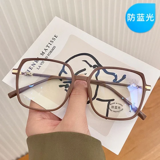 Matte coffee-colored anti-blue light glasses frame, Korean style trendy New model of plain lenses for nearsighted women, popular on Xiaohongshu and among internet celebrities
