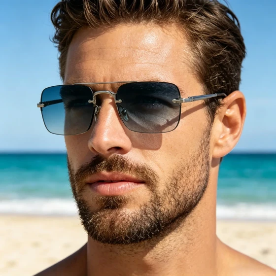 Frameless Metal Temple Sunglasses for Men, European and American Style Small Frame Sunglasses, Trendy Sun Protection Glasses for Women