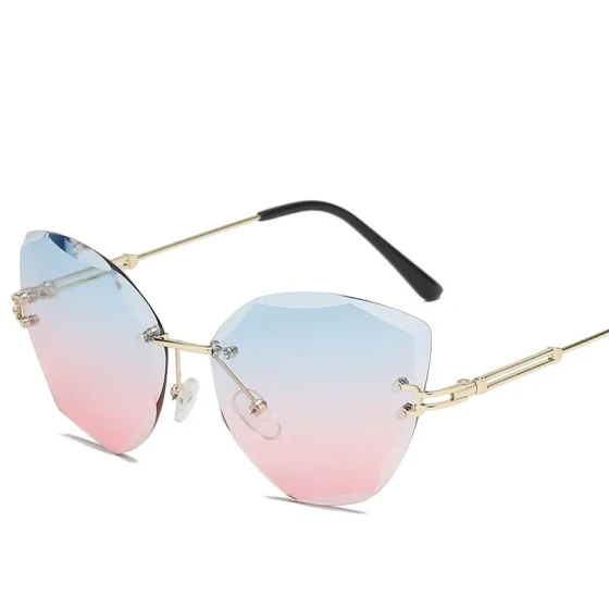 2019New trendy fashion sunglasses, metal frameless cut-edge women's sunglasses, ocean lens dazzling color sun glasses