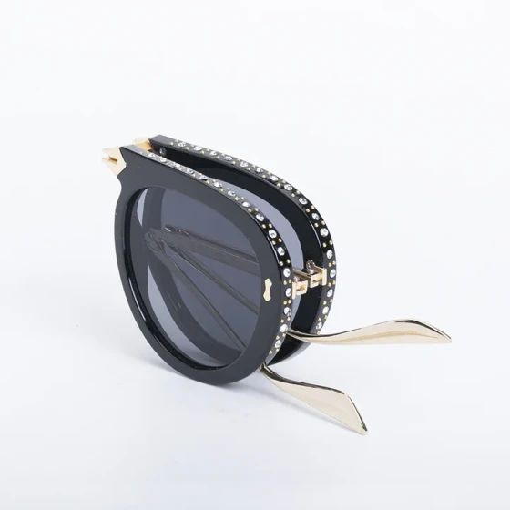 Diamond-embellished foldable sunglasses for women, fashionable internet celebrity style, artistic plain-faced glasses, aviator sunglasses sunglasse