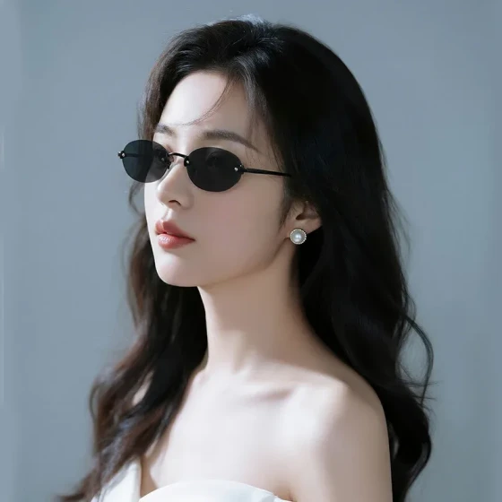New oval sunglasses with a high-end feel, frameless cut-edge sunglasses for women, metal frame sunglasses, fashionable eyewear
