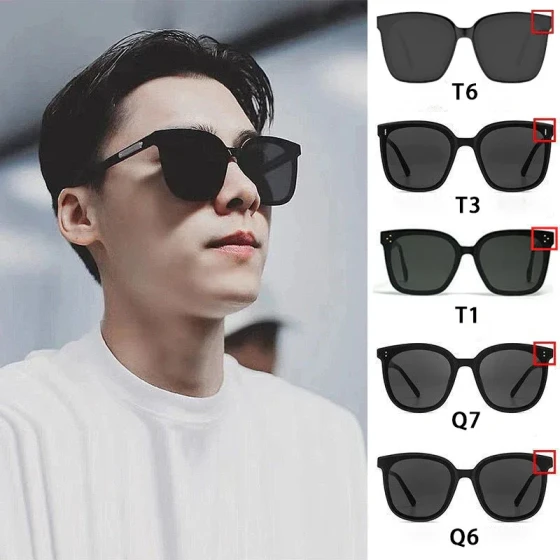 Korean-style black frame sunglasses for men, sun protection for seaside driving, UV protection, slimming effect for round faces ins Free Shipping