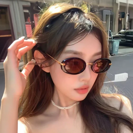Small Frame Oval Retro Sunglasses European and American Style ins Influencer-style sunglasses with a high-end feel, stylish and unique