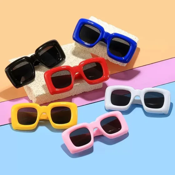 Children's Hip-Hop Bubble Sunglasses, Funny Square Thick Frame Baby Glasses, Sun Protection Sunglasses for Boys and Girls