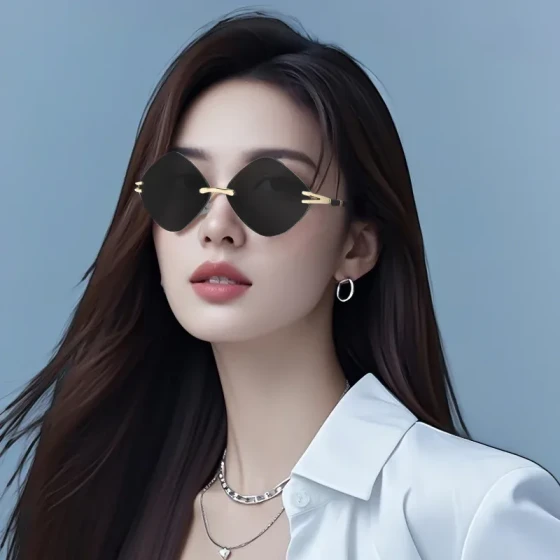New frameless sunglasses for women, diamond-shaped, trendy gradient color, frameless cut-edge fashion glasses