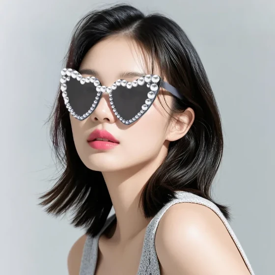 New Colorful European and American Heart-Shaped Party Sunglasses Trendy Fashion Heart-Shaped Candy Color Pearl Sunglasses