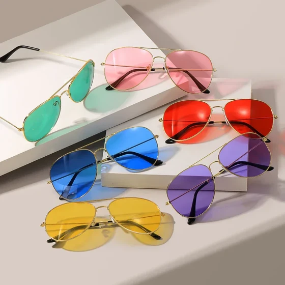 Fashionable men and women in Europe and America3026Sunglasses with colorful ocean lenses, aviator style, metal frame