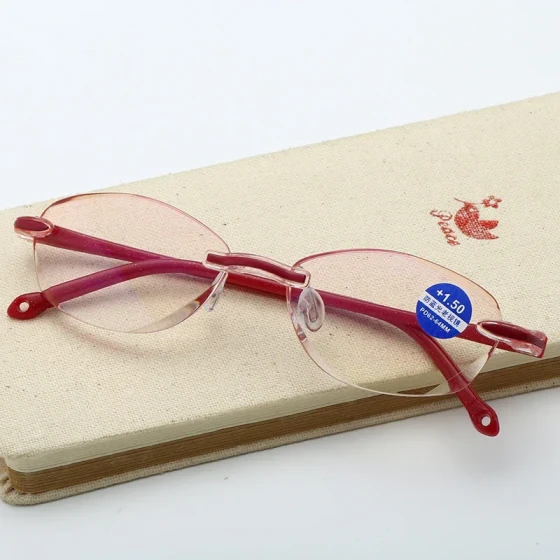New Diamond-Cut Edge Anti-Blue Light Reading Glasses Frameless resin integrated reading glasses finished product