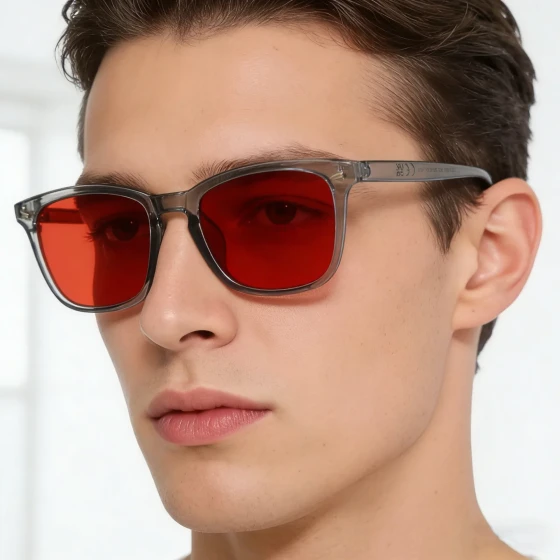 Sleep glasses with square frames, men's personalized anti-blue light photochromic red lenses, outdoor sun protection sunglasses for men