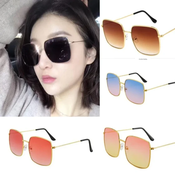 New Korean-style internet celebrity retro square frame with large gold edges Korean-style personalized large-frame Zhou Yangqing sunglasses