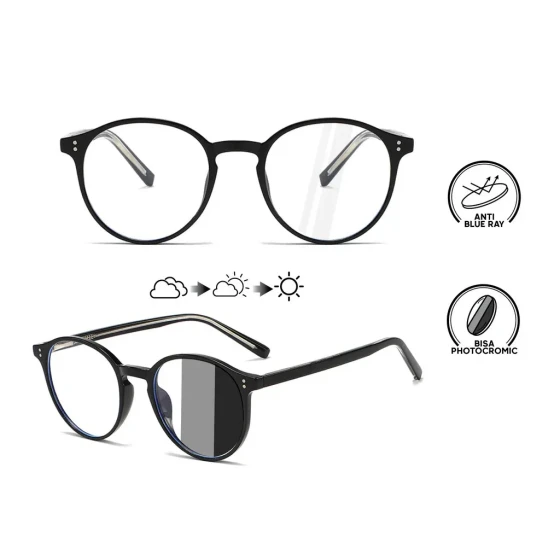 Fashionable color-changing anti-blue light glasses, oval flat lenses, trendy new personalized color-changing eyeglass frames