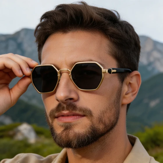 European and American fashion polygonal small-frame sunglasses for men, personalized outdoor UV protection sunglasses for men