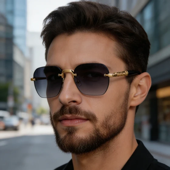 European and American fashion polygonal frameless sunglasses for men, retro and unique outdoor sun protection sunglasses for men