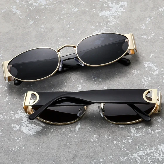 New vintage oval frame sunglasses for men and women, trendy high-end metal sunglasses, sun protection, UV protection, fashionable