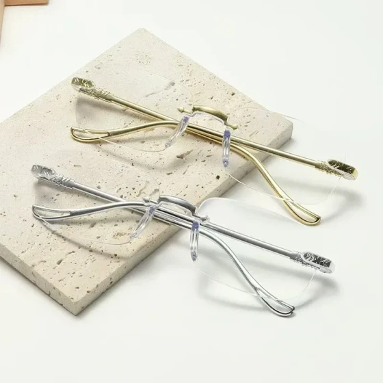 Ultra-light frameless edge-cut reading glasses, anti-blue light, smart zoom, anti-fatigue, suitable for street vendors and traveling salespeople, high-definition reading glasses