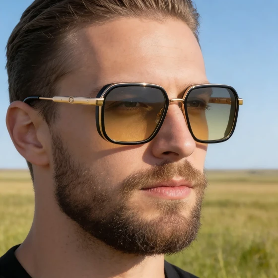 European and American fashion square sunglasses for men with metal temples, versatile outdoor sun protection sunglasses for men