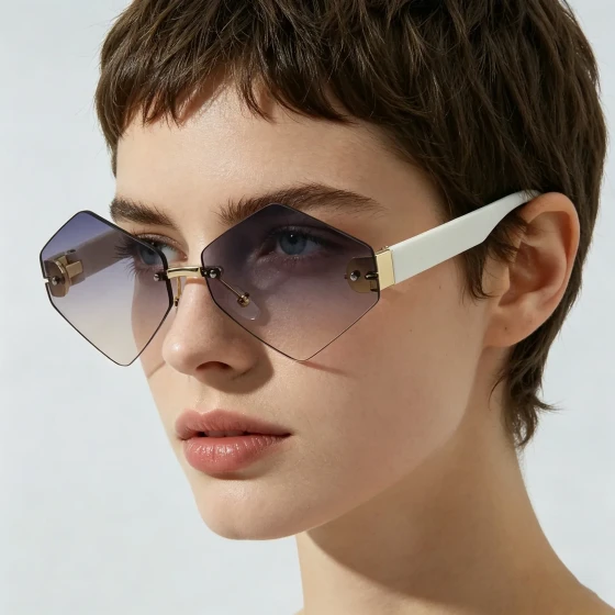 European and American style women's sunglasses with a high-end feel, diamond-shaped cut edges, and frameless design UV400Uv Protection