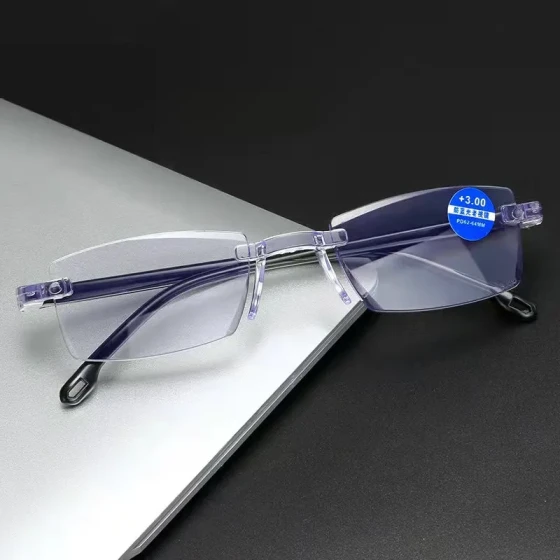 Ultra-light frameless anti-blue light reading glasses with smart zoom, sold by factory at street stalls