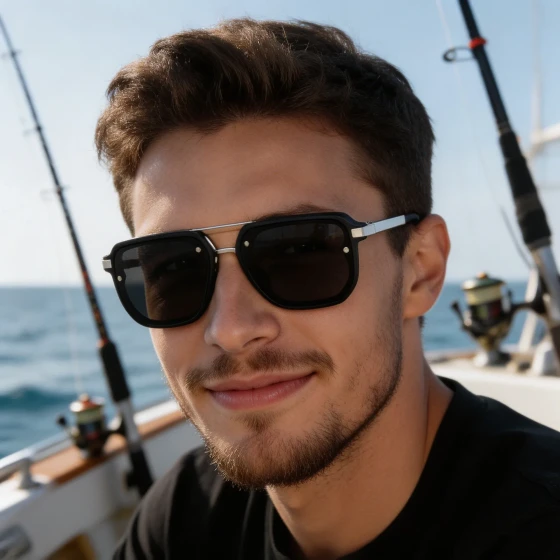 European and American fashion polarized square-frame fishing sunglasses for men, outdoor metal-leg double-beam sun protection sunglasses for men
