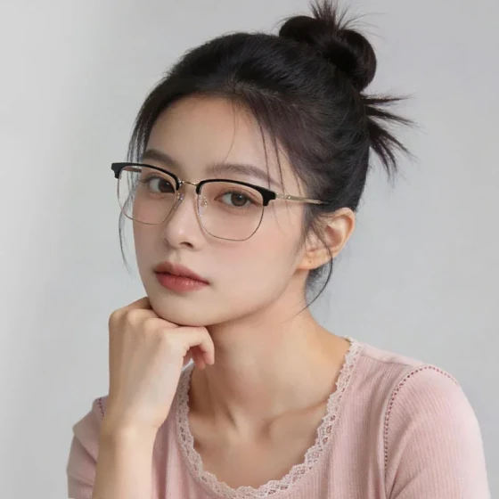New women's half-frame high-end glasses, men's business and artistic myopia eyeglass frames, women's fashionable blue light blocking glasses, men's non-prescription glasses