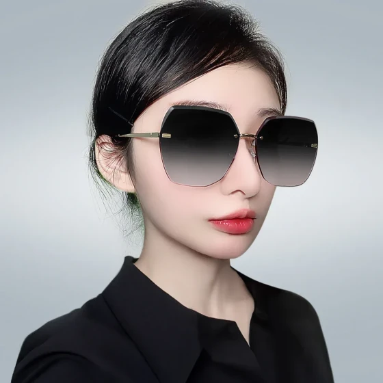 Retro Frameless Cut-Edge Sunglasses Women's Metal Glasses Trendy Sunglasses Fashionable Internet Celebrity Gradient Sunglasses