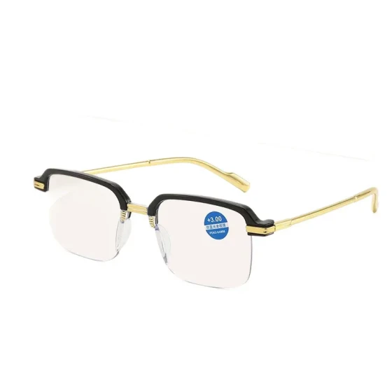 Semi-rimmed eyebrow-style anti-blue light reading glasses for men and women, fashionable square-frame high-definition reading glasses with smart zoom