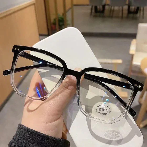 Transparent square-frame glasses for students with myopia, unisex, flat lenses, suitable for round faces, blue light blocking eyeglass frames, available for wholesale