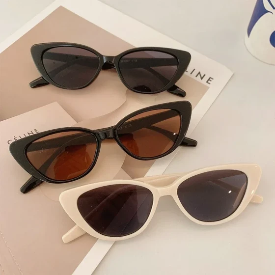 Trendy new summer black cat-eye sunglasses for women, high-end sunglasses for men, sun protection retro fashion pink glasses
