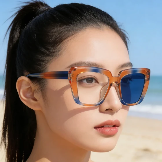Blue Light Blocking Photochromic Sunglasses Cat Eye European and American Fashion Flat Optical Frame for Women INS Women's