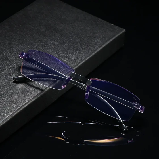 2020New high-end diamond-cut rimless reading glasses for men, anti-blue light eyeglass frame, foldable reading glasses