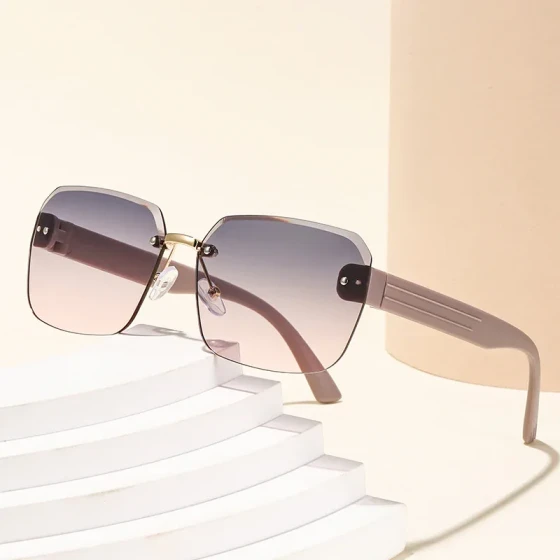 Rimless polygonal cut-edge retro sunglasses for men, high-end street style fashion sunglasses for women
