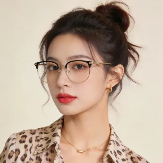 New eyebrow half-frame anti-blue light glasses for women, high-end fashion retro polygonal glasses for men, myopia eyeglass frames