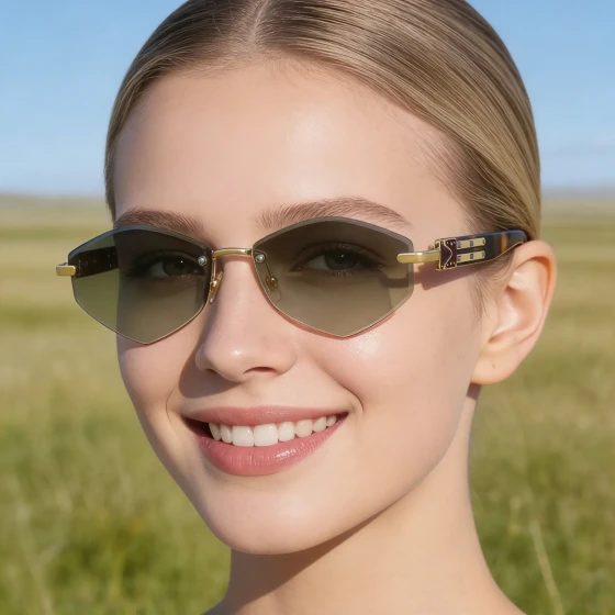 European and American fashion polygonal frameless sunglasses for women, personalized trendy diamond-cut edge sunglasses for women