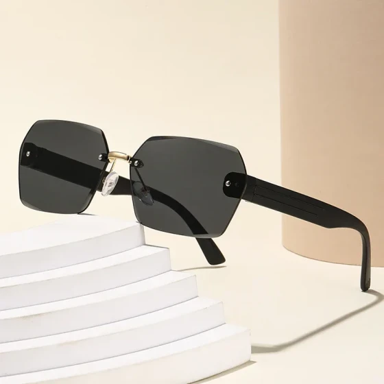 Rimless glasses for men, polygonal cut-edge retro sunglasses for women, high-end street style fashion, trendy sun glasses
