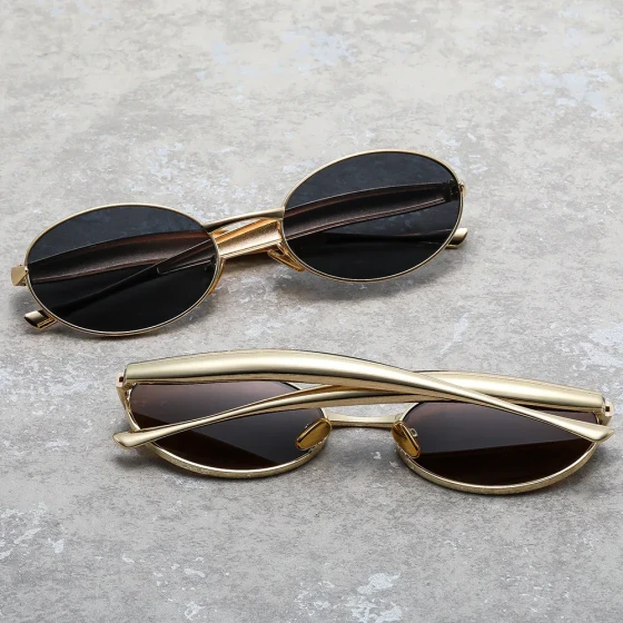 New oval metal sunglasses, retro fashion, UV protection, trendy style for men and women, high-end look that accentuates the face