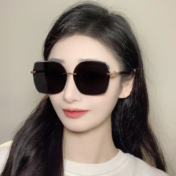 New Frameless Sunglasses for Women, Cut-Edge Metal Glasses, Trendy Sunglasses, Korean Style Glasses, Gradient Color Large Frame Glasses
