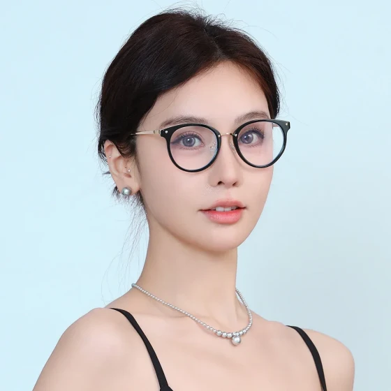 Men's Korean-style trendy half-frame plain black glasses for myopia, can be fitted with prescription lenses, flattering metal frame, flat lenses for women