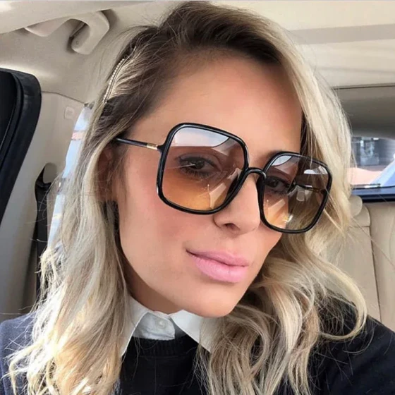Fashionable large-frame sunglasses for women, trendy style as worn by Zhang Ruonan, stylish square-frame sunglasses for women, trendy eyewear
