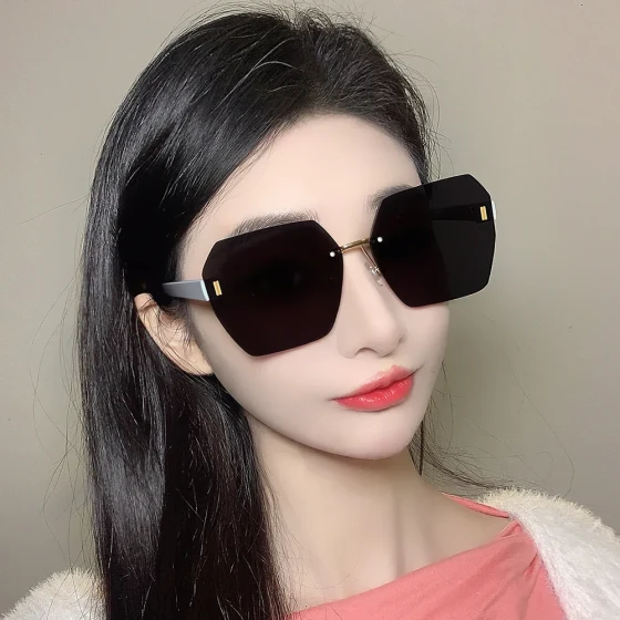 New Frameless Sunglasses for Women, Korean Style, Trendy, High-End, Internet Celebrity, Retro, UV Protection Sunglasses