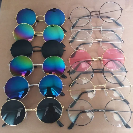 Korean-style Harajuku eyeglass frames for men and women, trendy ultra-light decorative frames, round retro metal flat glasses, prince glasses