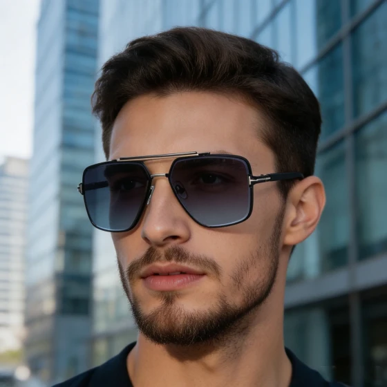 European and American fashion square-frame sunglasses for men, retro and unique double-beam high-end outdoor sunglasses for men