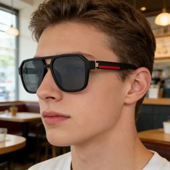 European and American fashion square-frame sunglasses for men, unique double-beam design, high-end outdoor sun protection sunglasses for men