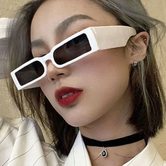 Square Wide-Leg Narrow-Frame Sunglasses, European and American Style, Unique Fashion Hip-Hop Sunglasses, Cyberpunk Street Style Trendy Sunshades
