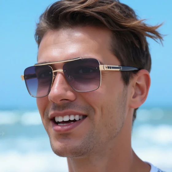 European and American style rimless sunglasses for men, high-end men's sunglasses, trendy square-frame glasses sunglasses