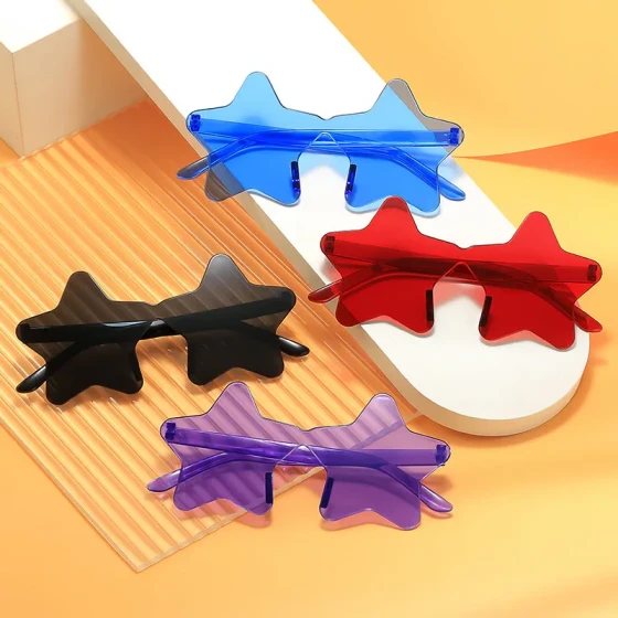 New style one-piece star-shaped frameless unisex sunglasses, party fashion colorful glasses, versatile eyewear