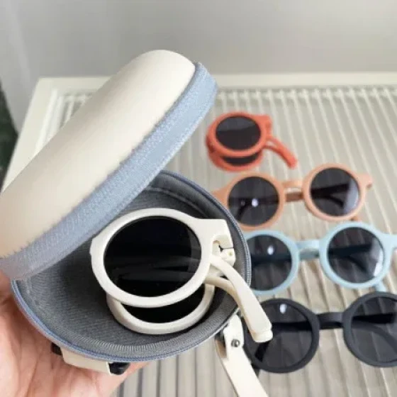 Foldable children's sunglasses, new frosted fashion sunglasses for babies, personalized round-frame girls' trendy sunglasses